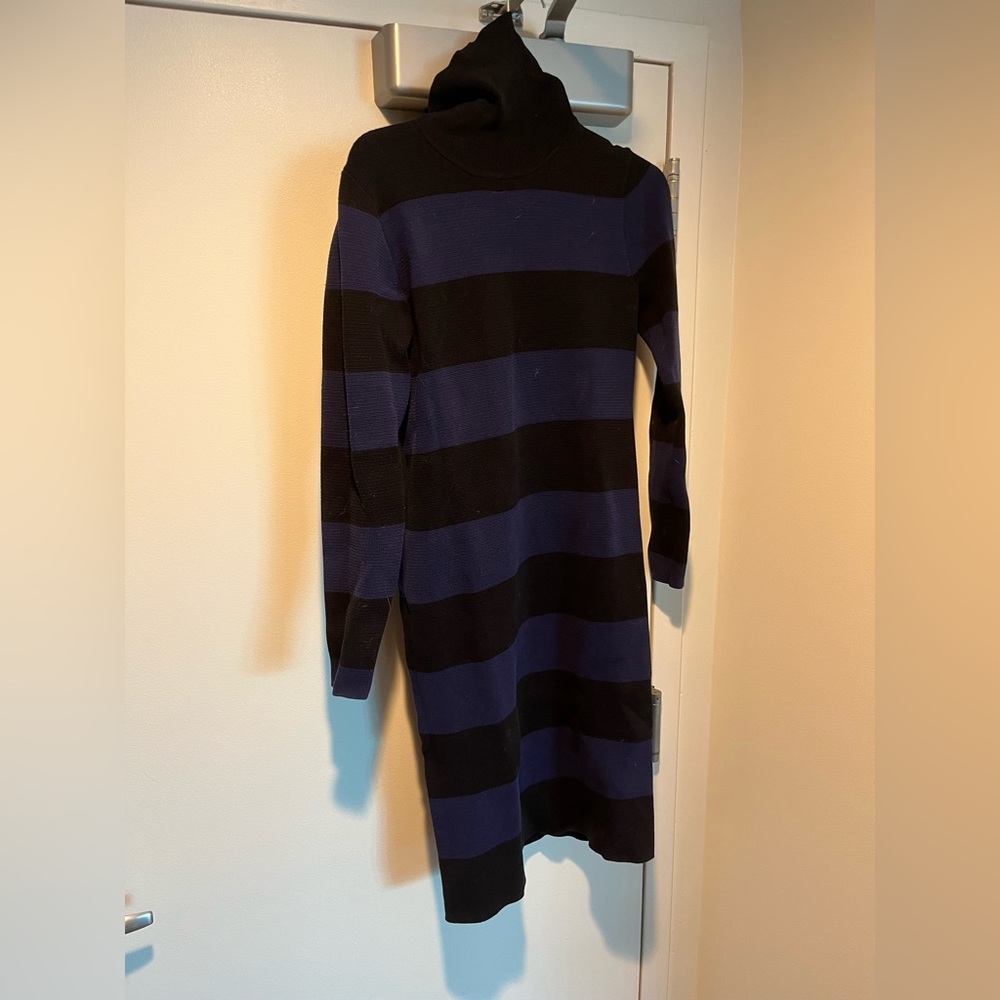 JCrew blue and black striped turtle neck sweater dress